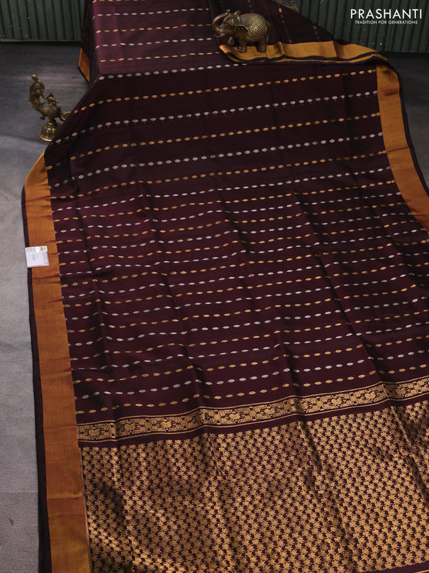 Pure uppada silk saree coffee brown with allover silver & gold zari woven buttas and zari woven border