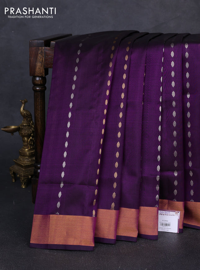 Pure uppada silk saree purple with allover silver & gold zari woven buttas and zari woven border