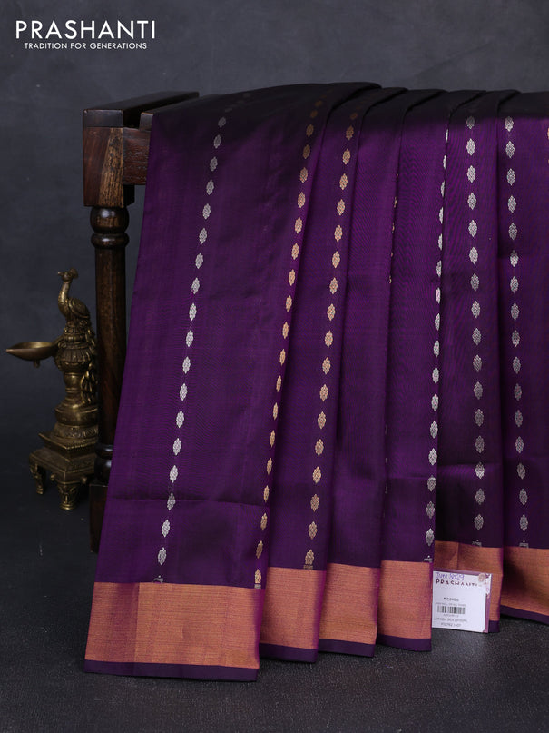 Pure uppada silk saree purple with allover silver & gold zari woven buttas and zari woven border
