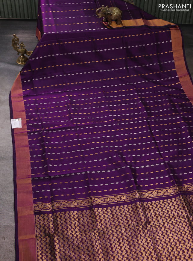 Pure uppada silk saree purple with allover silver & gold zari woven buttas and zari woven border