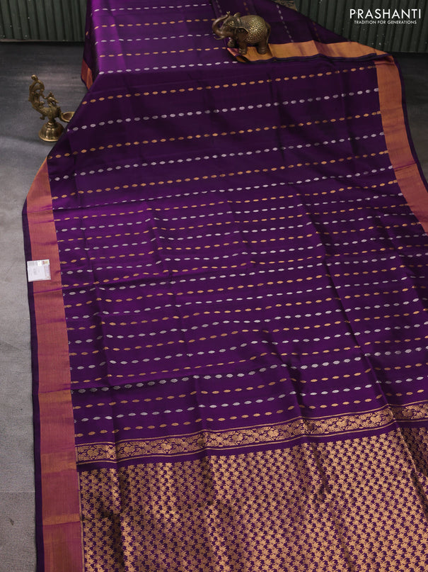 Pure uppada silk saree purple with allover silver & gold zari woven buttas and zari woven border