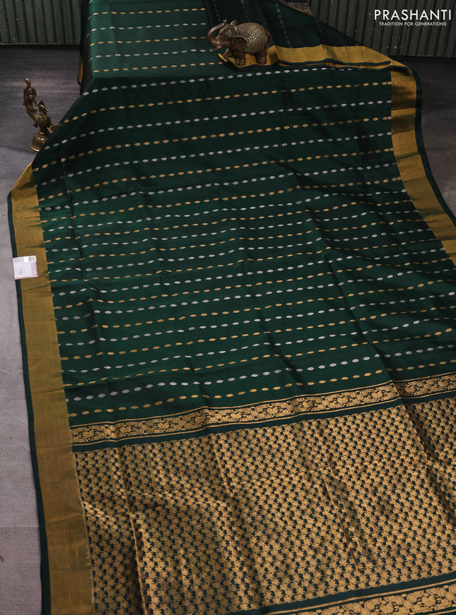 Pure uppada silk saree bottle green with allover silver & gold zari woven buttas and zari woven border