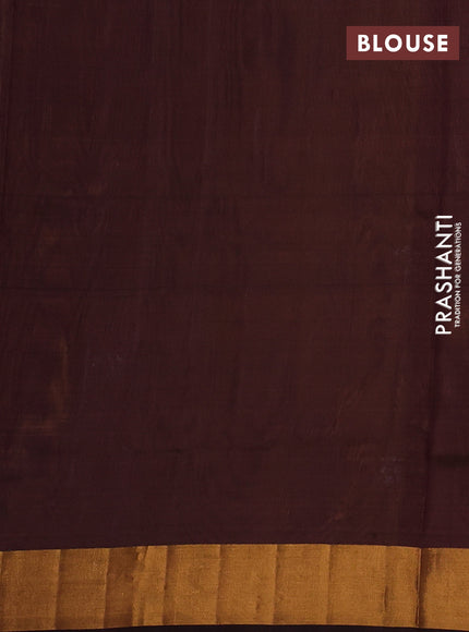 Pure uppada silk saree mustard yellow and coffee brown with silver & gold zari woven floral buttas and zari woven border