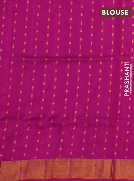 Pure uppada silk saree dual shade of teal blue and pink with allover silver & gold zari woven floral buttas and zari woven border