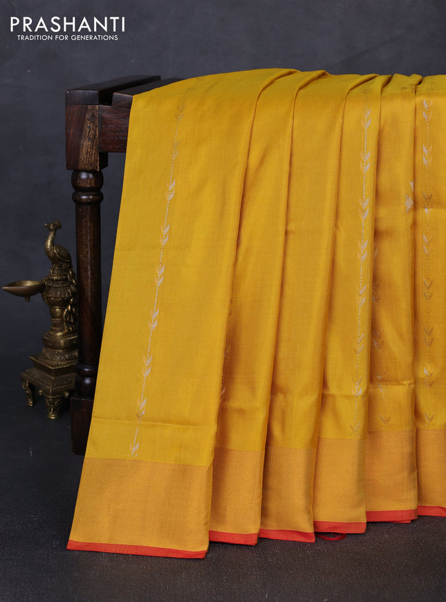 Pure uppada silk saree yellow and pink with allover zari wweaves & buttas and zari woven border