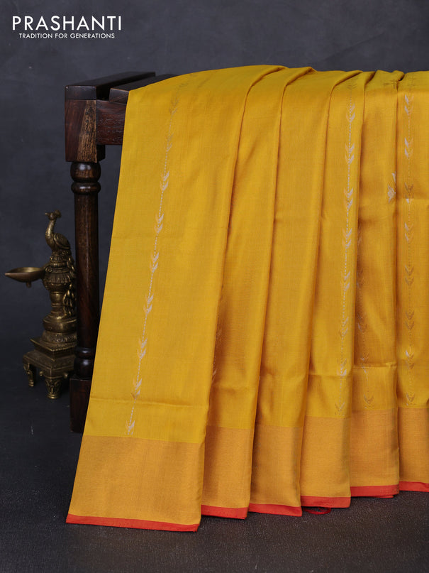 Pure uppada silk saree yellow and pink with allover zari wweaves & buttas and zari woven border