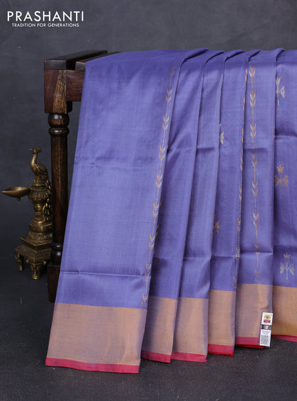 Pure uppada silk saree bluish grey and red with allover zari wweaves & buttas and zari woven border