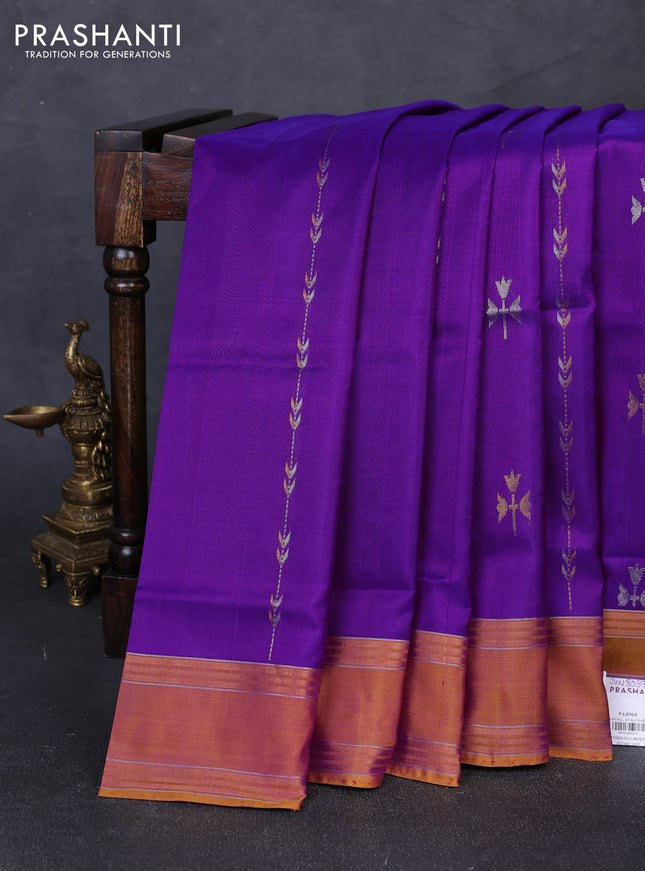Pure uppada silk saree purple and dark mustard with allover zari wweaves & buttas and rettapet zari woven border