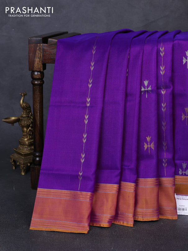 Pure uppada silk saree purple and dark mustard with allover zari wweaves & buttas and rettapet zari woven border