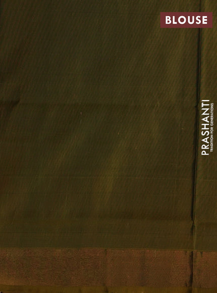 Pure uppada silk saree bottle green and mustard green with silver & gold zari woven buttas and temple zari woven border