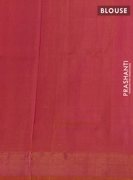 Pure uppada silk saree pink and dual shade of dark mustard with silver & gold zari woven buttas and temple zari woven border