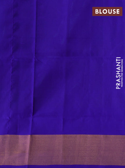 Pure uppada silk saree dual shade of teal bluish green and blue with silver & gold zari woven buttas and zari woven border