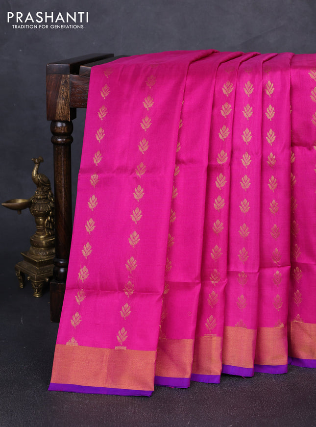Pure uppada silk saree pink and blue with allover zari woven buttas and zari woven border