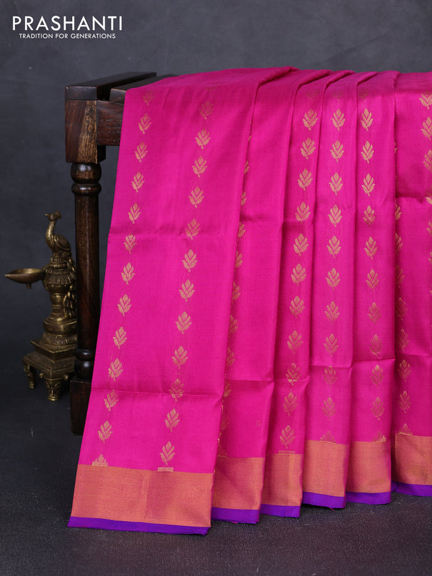 Pure uppada silk saree pink and blue with allover zari woven buttas and zari woven border