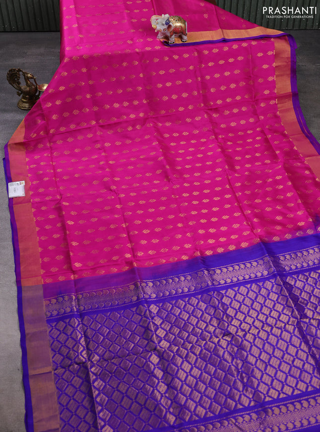 Pure uppada silk saree pink and blue with allover zari woven buttas and zari woven border
