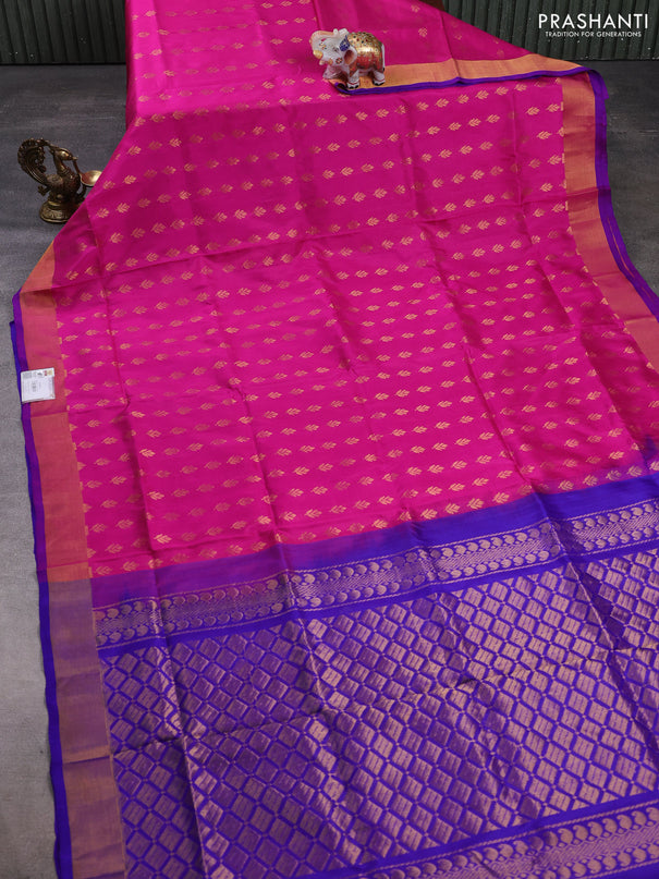 Pure uppada silk saree pink and blue with allover zari woven buttas and zari woven border