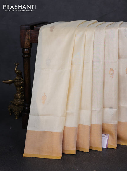 Pure uppada silk saree cream with silver & gold zari woven buttas and zari woven border