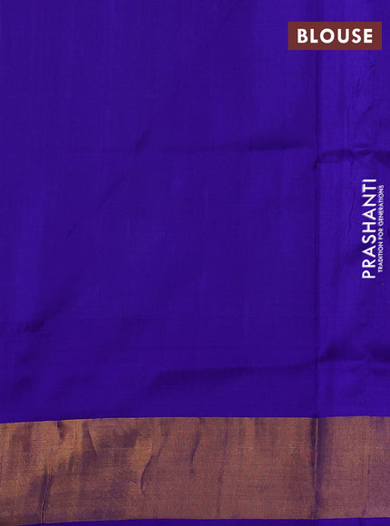 Pure uppada silk saree teal blue and blue with silver & gold zari woven buttas and zari woven butta border