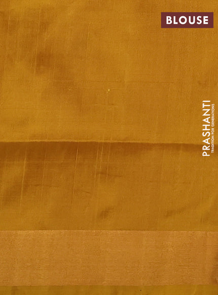 Pure uppada silk saree dual shade of rust and mustard yellow with silver & gold zari woven buttas and zari woven border