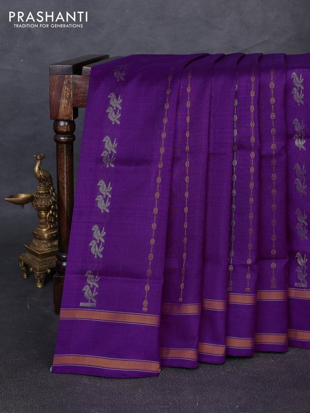Pure uppada silk saree purple with allover silver & gold zari weaves and rettapet zari woven border
