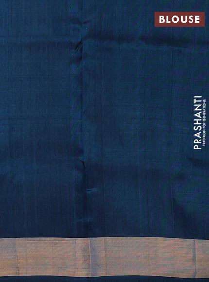 Pure uppada silk saree peacock blue with allover silver & gold zari woven buttas and zari woven border