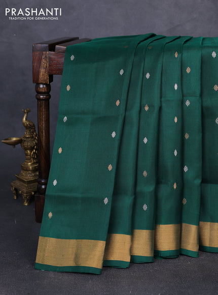 Pure uppada silk saree dark green with allover silver & gold zari woven buttas and zari woven border