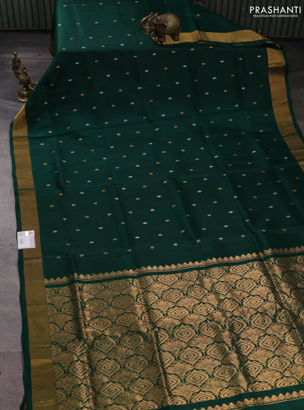 Pure uppada silk saree dark green with allover silver & gold zari woven buttas and zari woven border