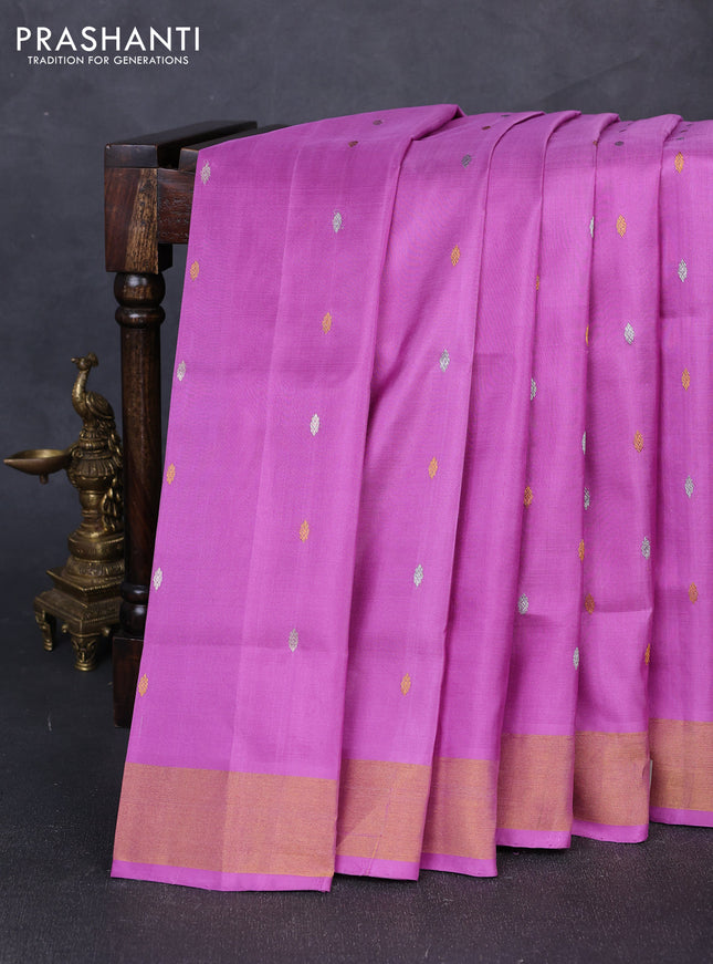 Pure uppada silk saree lavender shade with allover silver & gold zari woven buttas and zari woven border