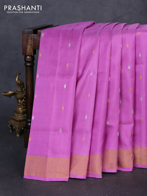 Pure uppada silk saree lavender shade with allover silver & gold zari woven buttas and zari woven border