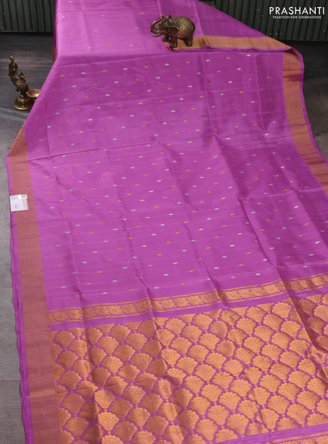 Pure uppada silk saree lavender shade with allover silver & gold zari woven buttas and zari woven border