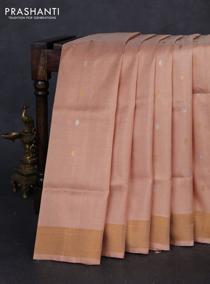 Pure uppada silk saree beige with allover silver & gold zari woven buttas and zari woven border