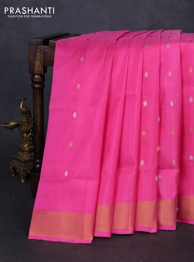 Pure uppada silk saree light pink with allover silver & gold zari woven buttas and zari woven border