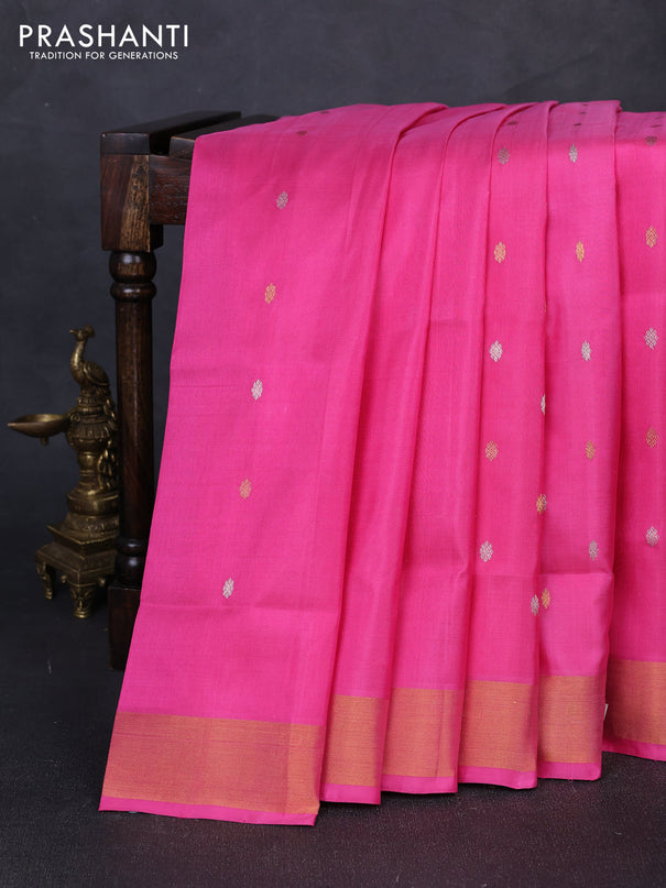 Pure uppada silk saree light pink with allover silver & gold zari woven buttas and zari woven border