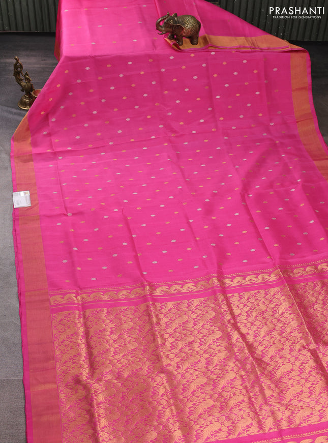 Pure uppada silk saree light pink with allover silver & gold zari woven buttas and zari woven border