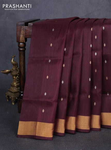 Pure uppada silk saree coffee brown with allover silver & gold zari woven buttas and zari woven border