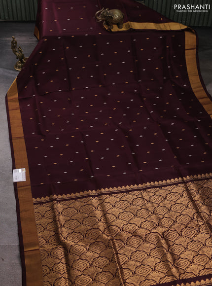 Pure uppada silk saree coffee brown with allover silver & gold zari woven buttas and zari woven border