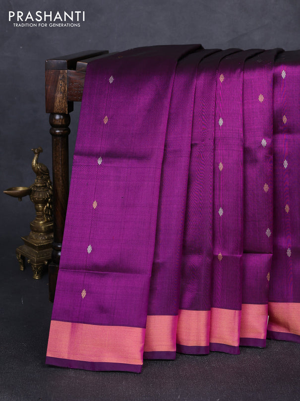 Pure uppada silk saree purple with allover silver & gold zari woven buttas and zari woven border