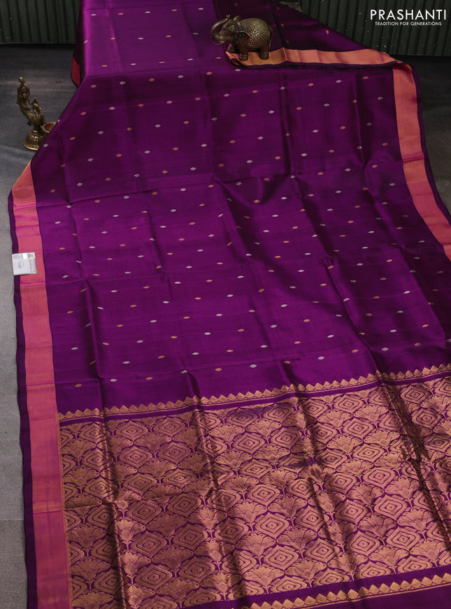 Pure uppada silk saree purple with allover silver & gold zari woven buttas and zari woven border