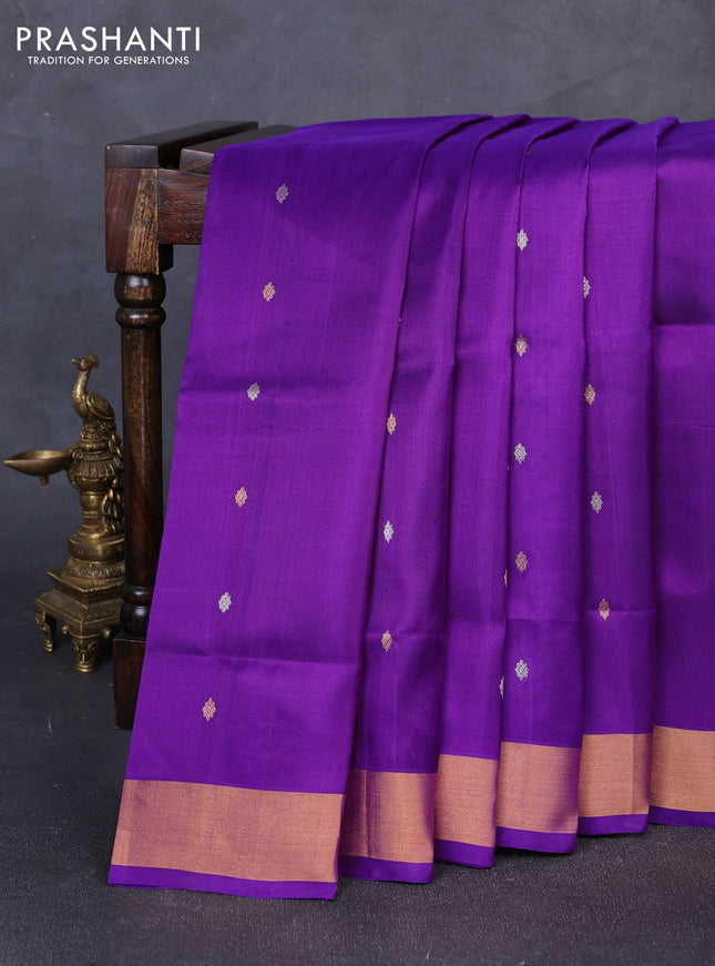 Pure uppada silk saree purple with allover silver & gold zari woven buttas and zari woven border