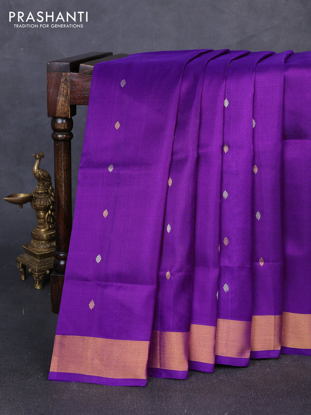 Pure uppada silk saree purple with allover silver & gold zari woven buttas and zari woven border