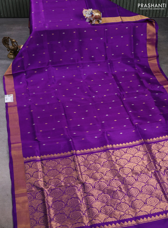Pure uppada silk saree purple with allover silver & gold zari woven buttas and zari woven border