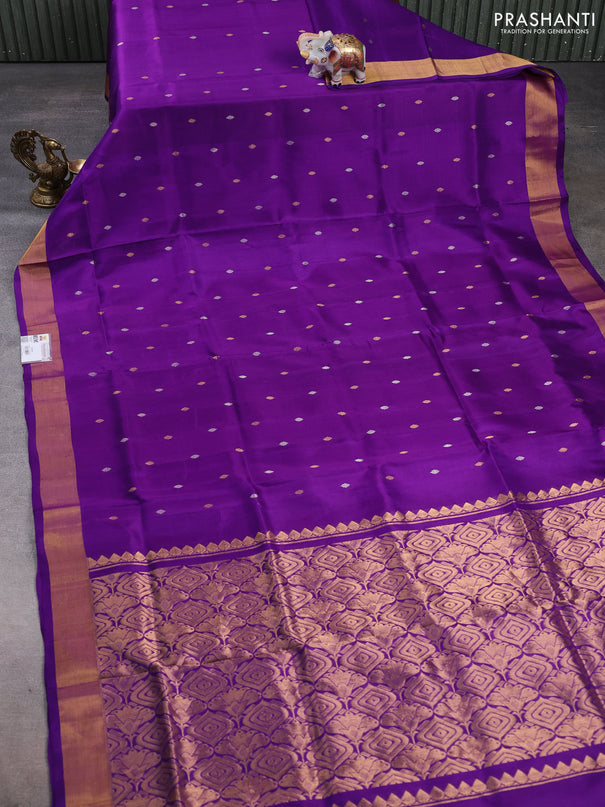 Pure uppada silk saree purple with allover silver & gold zari woven buttas and zari woven border