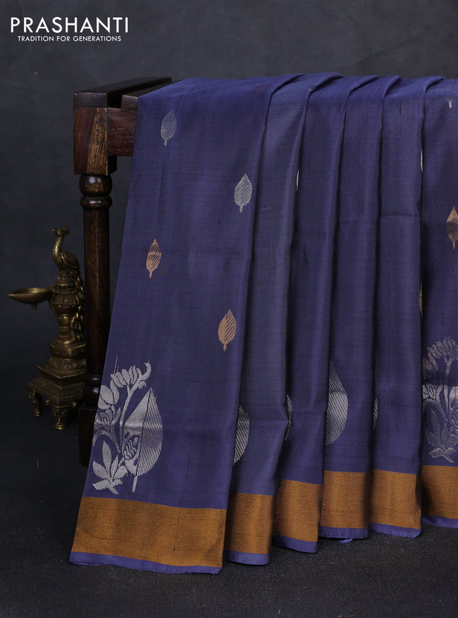 Pure uppada silk saree dark grey with silver & gold zari woven buttas and zari woven butta border