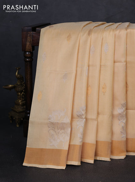 Pure uppada silk saree cream with silver & gold zari woven buttas and zari woven butta border