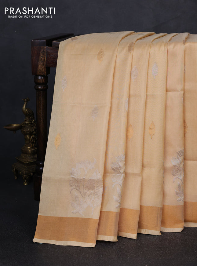 Pure uppada silk saree cream with silver & gold zari woven buttas and zari woven butta border