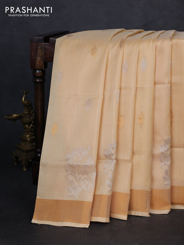 Pure uppada silk saree cream with silver & gold zari woven buttas and zari woven butta border