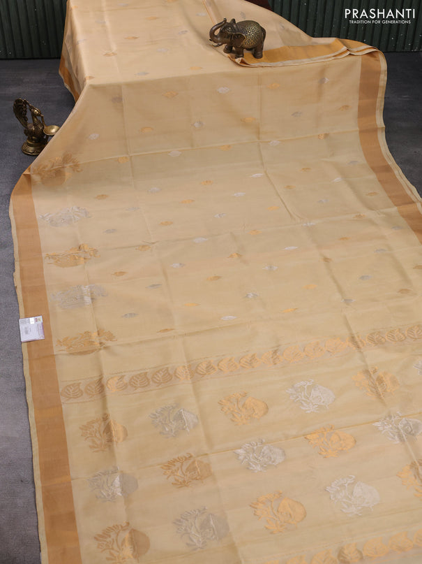 Pure uppada silk saree cream with silver & gold zari woven buttas and zari woven butta border