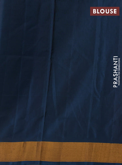Pure uppada silk saree dark peacock blue with silver & gold zari woven buttas and zari woven butta border