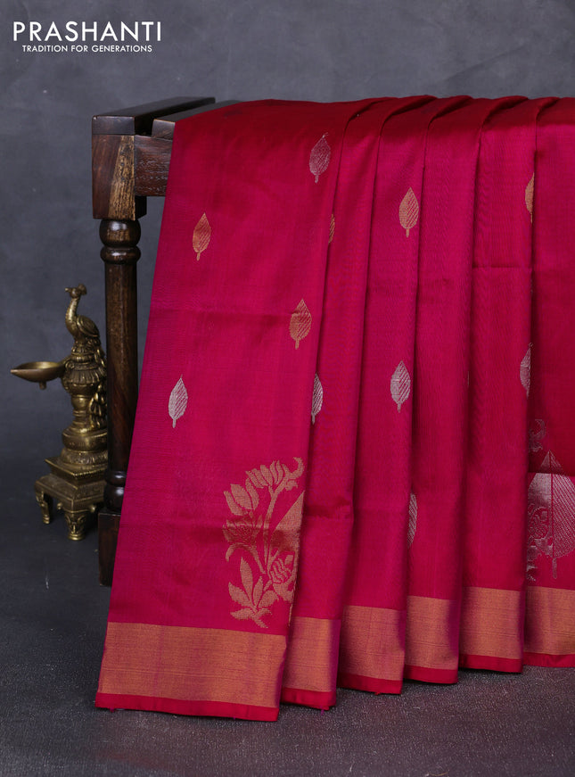 Pure uppada silk saree dual shade of pink with silver & gold zari woven buttas and zari woven butta border