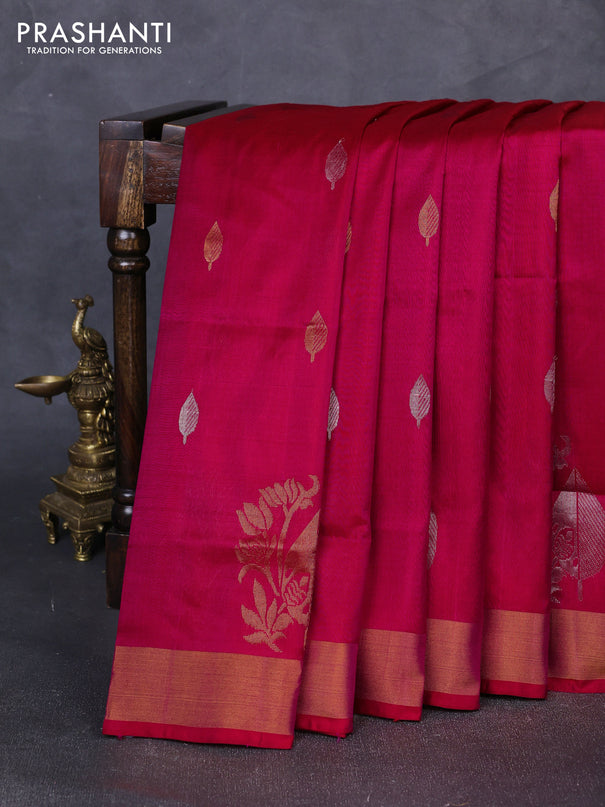 Pure uppada silk saree dual shade of pink with silver & gold zari woven buttas and zari woven butta border
